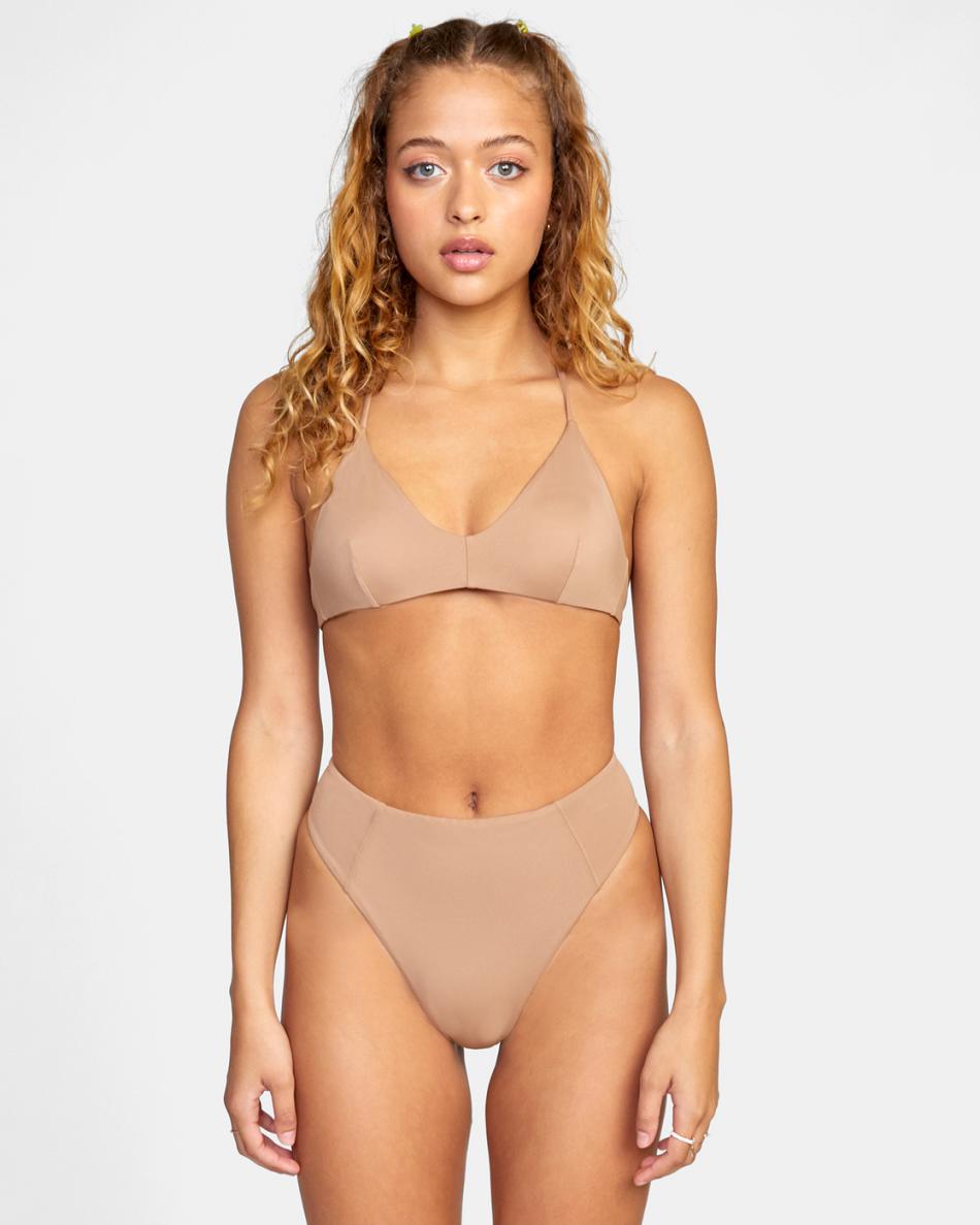 Abajo De Bikini Rvca Solid High Rise Cheeky Mujer Wood | COCVG62202