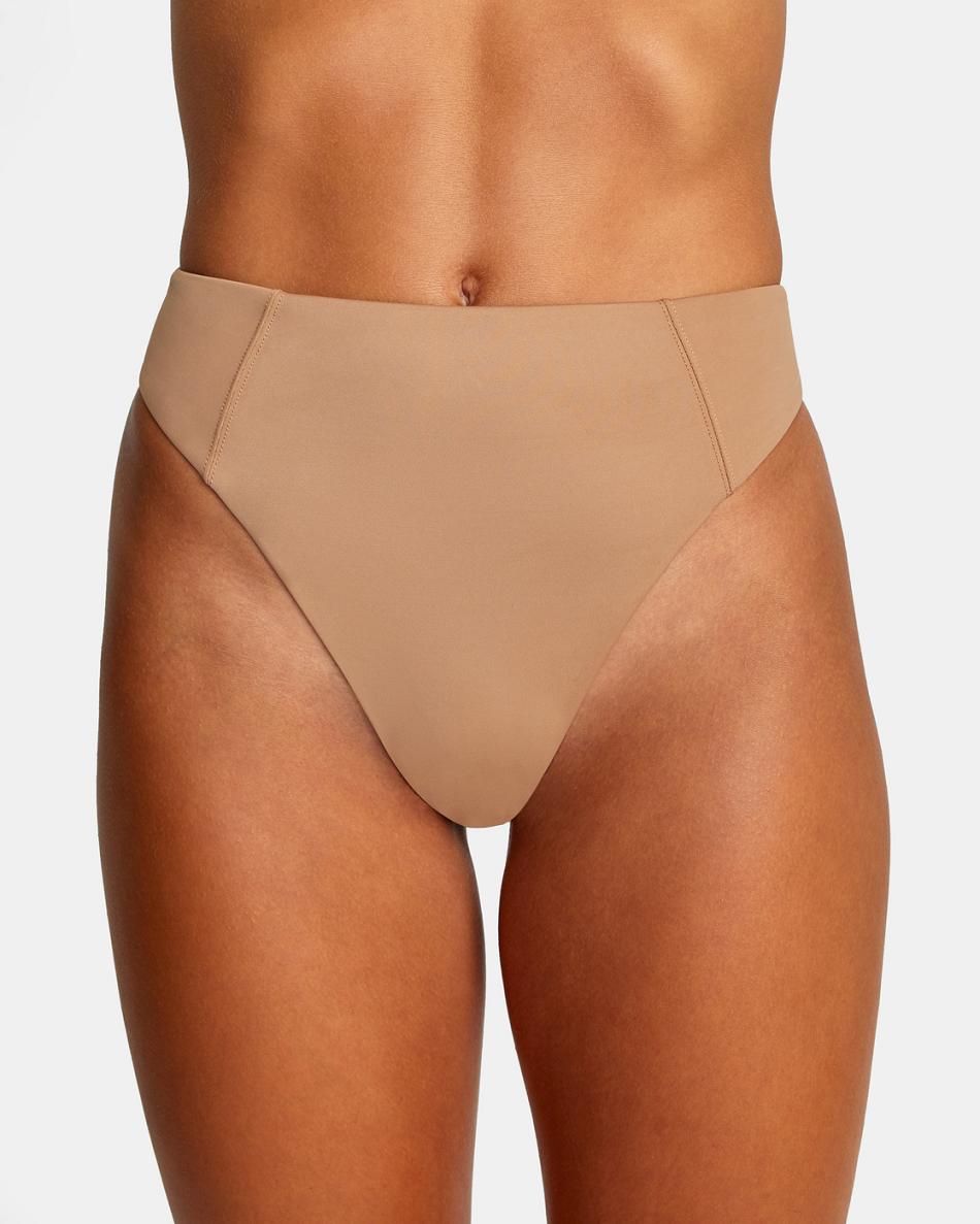 Abajo De Bikini Rvca Solid High Rise Cheeky Mujer Wood | COCVG62202