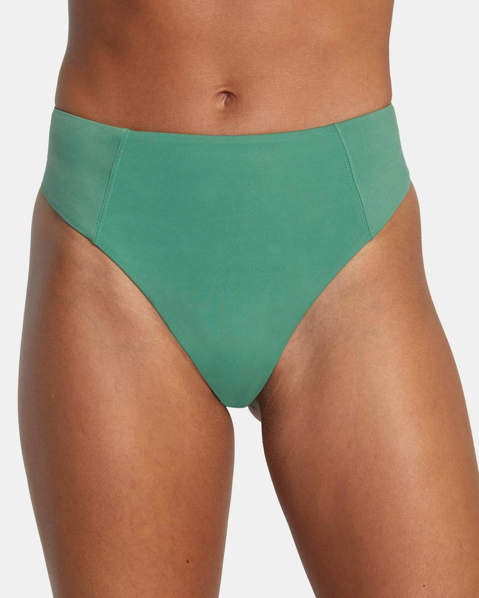 Abajo De Bikini Rvca Solid High Rise Cheeky Mujer Palm | COCVG99157