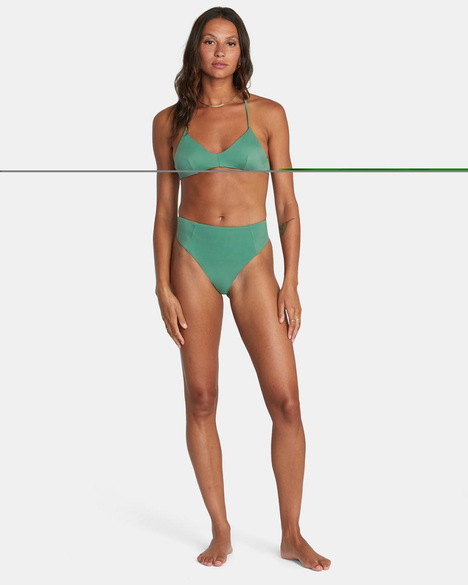 Abajo De Bikini Rvca Solid High Rise Cheeky Mujer Palm | COCVG99157