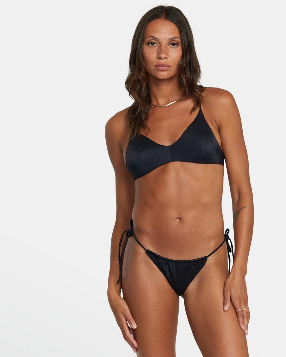 Abajo De Bikini Rvca Solid Tie Skimpy Mujer Negras | COJVR85617