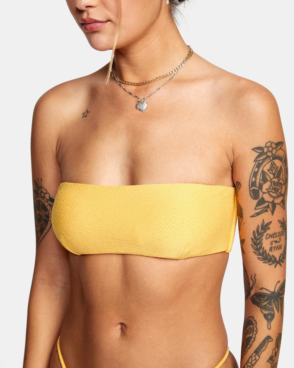 Arriba De Bikini Rvca Brightside Bandeau Mujer Marigold | COCIF65456