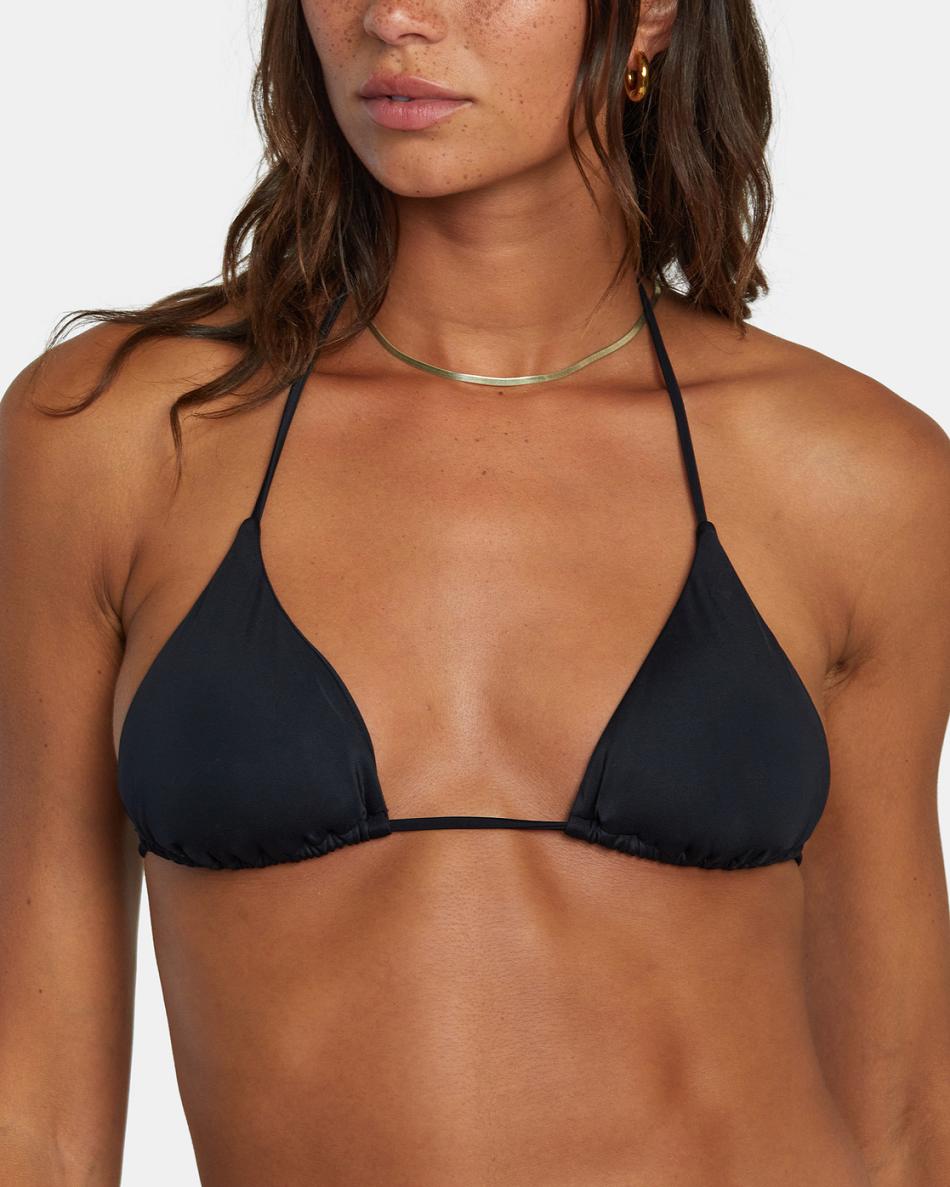 Arriba De Bikini Rvca Solid Halter Triangle Mujer Negras | YCOGT29765