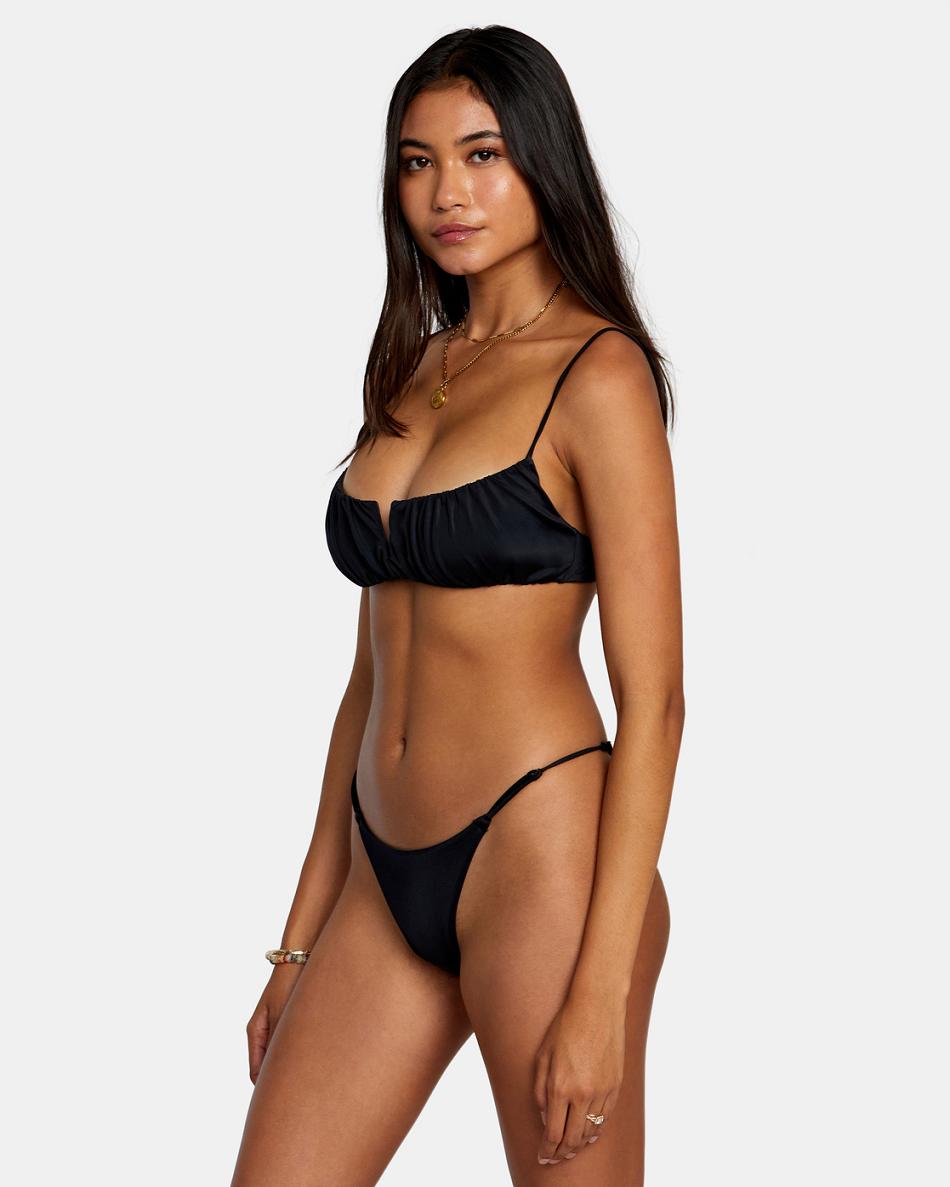 Arriba De Bikini Rvca Solid Shirred V-Wire Mujer Negras | ECOHC32658