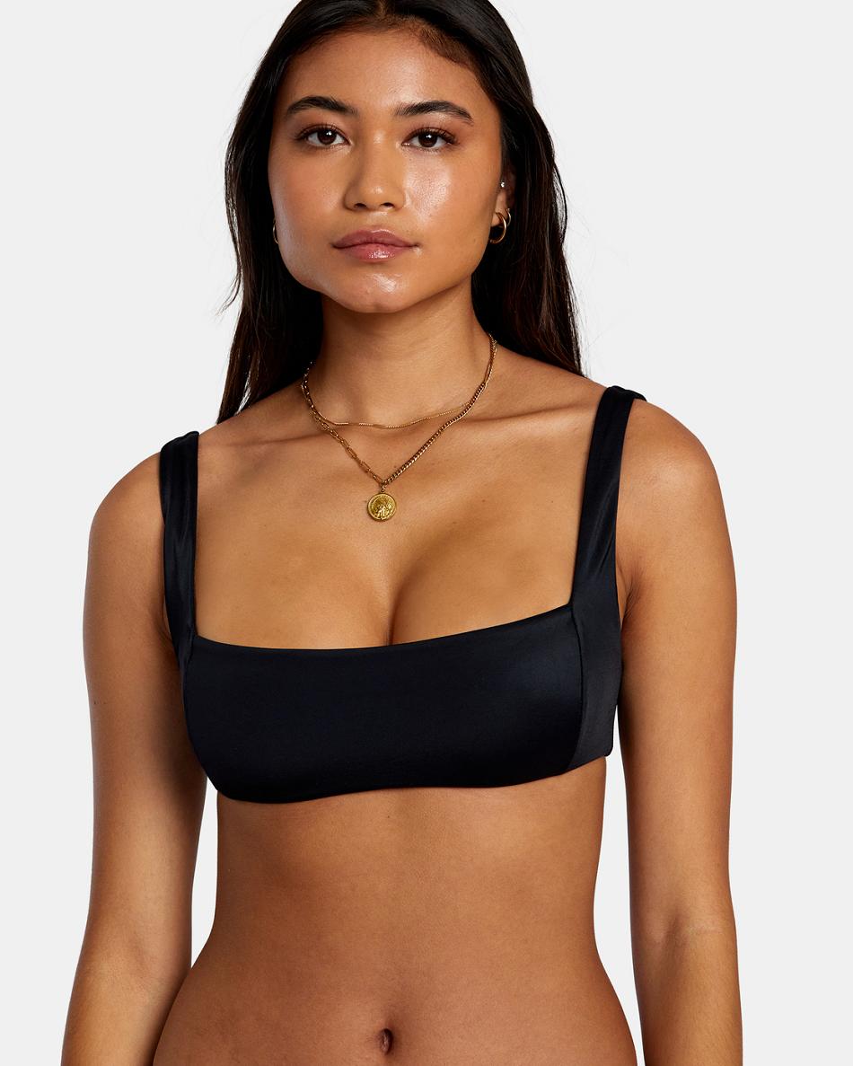 Arriba De Bikini Rvca Solid Square Mujer Negras | COJBT65447