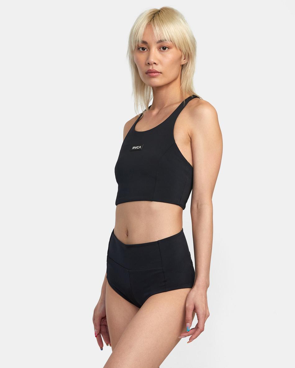 Arriba De Bikini Rvca VA Essential Solid High Neck Racerback Mujer Negras | COZPD36711