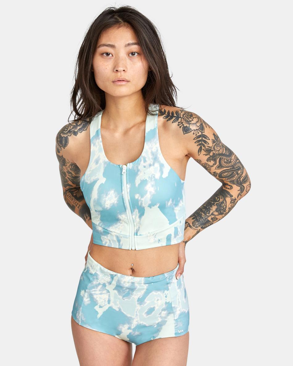 Arriba De Bikini Rvca Wavelength Zip Top Racerback Mujer Sea Tie Dye | CONEJ65964