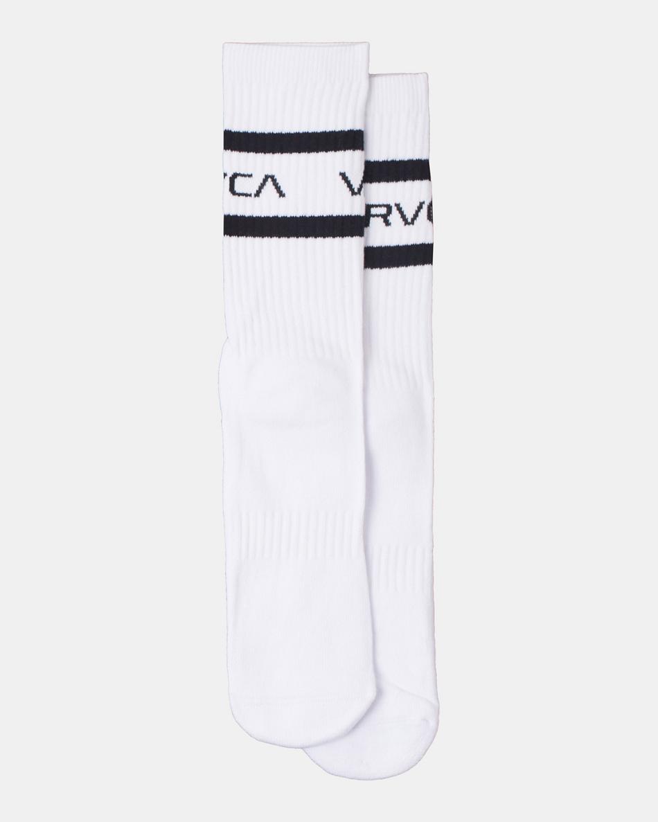 Calcetines Rvca 2 Pack A Rayas Crew Hombre Blancas | ACOWC11734