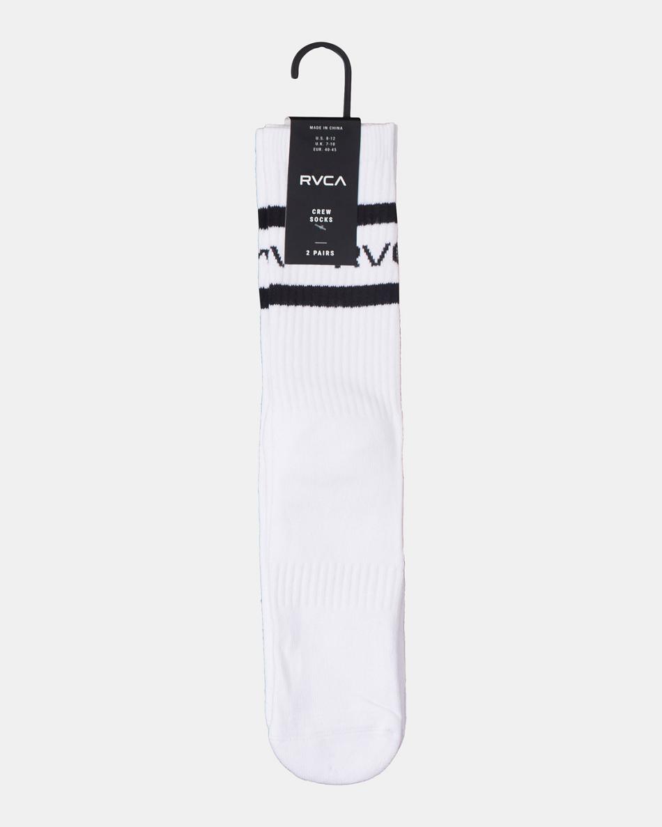 Calcetines Rvca 2 Pack A Rayas Crew Hombre Blancas | ACOWC11734