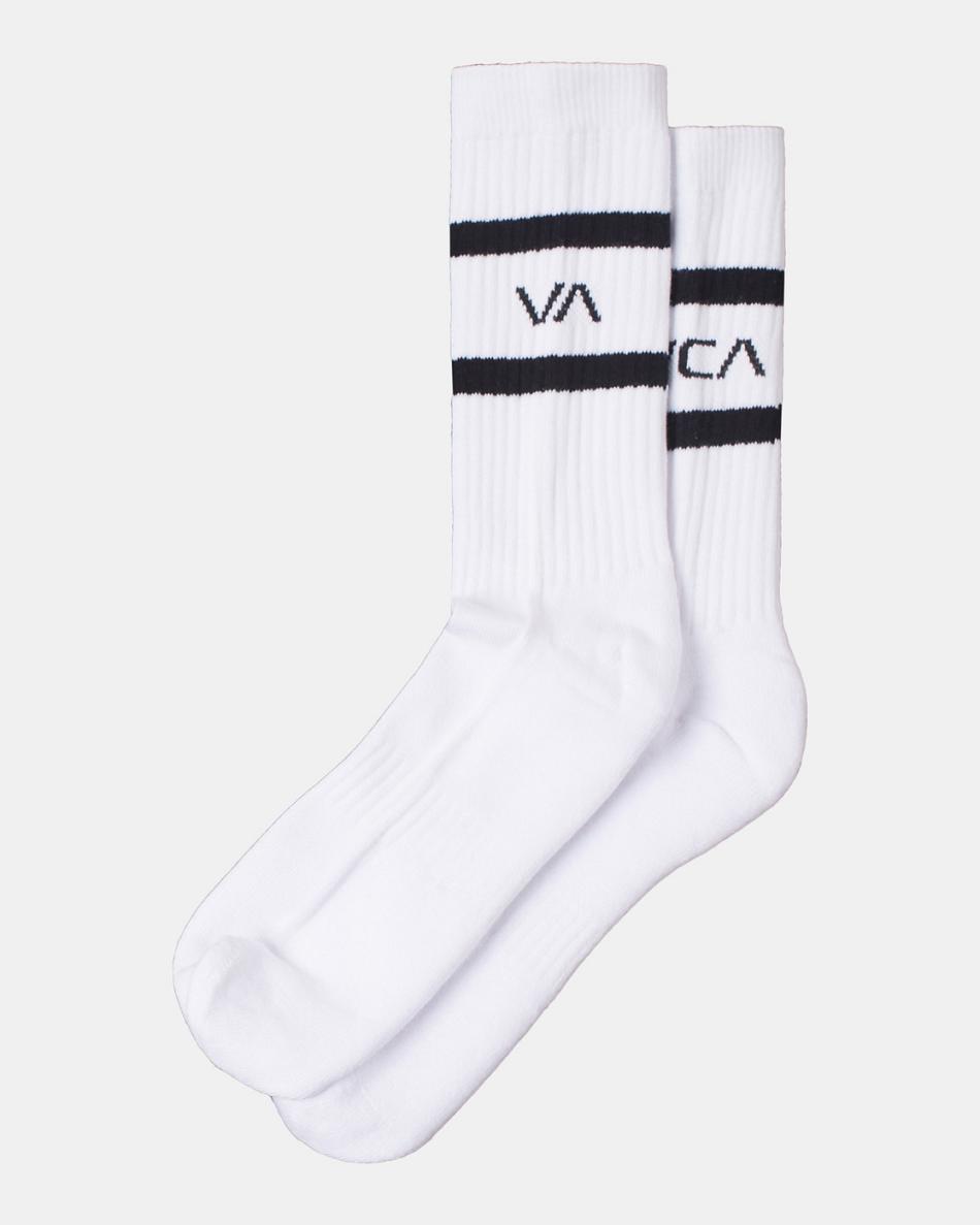 Calcetines Rvca 2 Pack A Rayas Crew Hombre Blancas | ACOWC11734