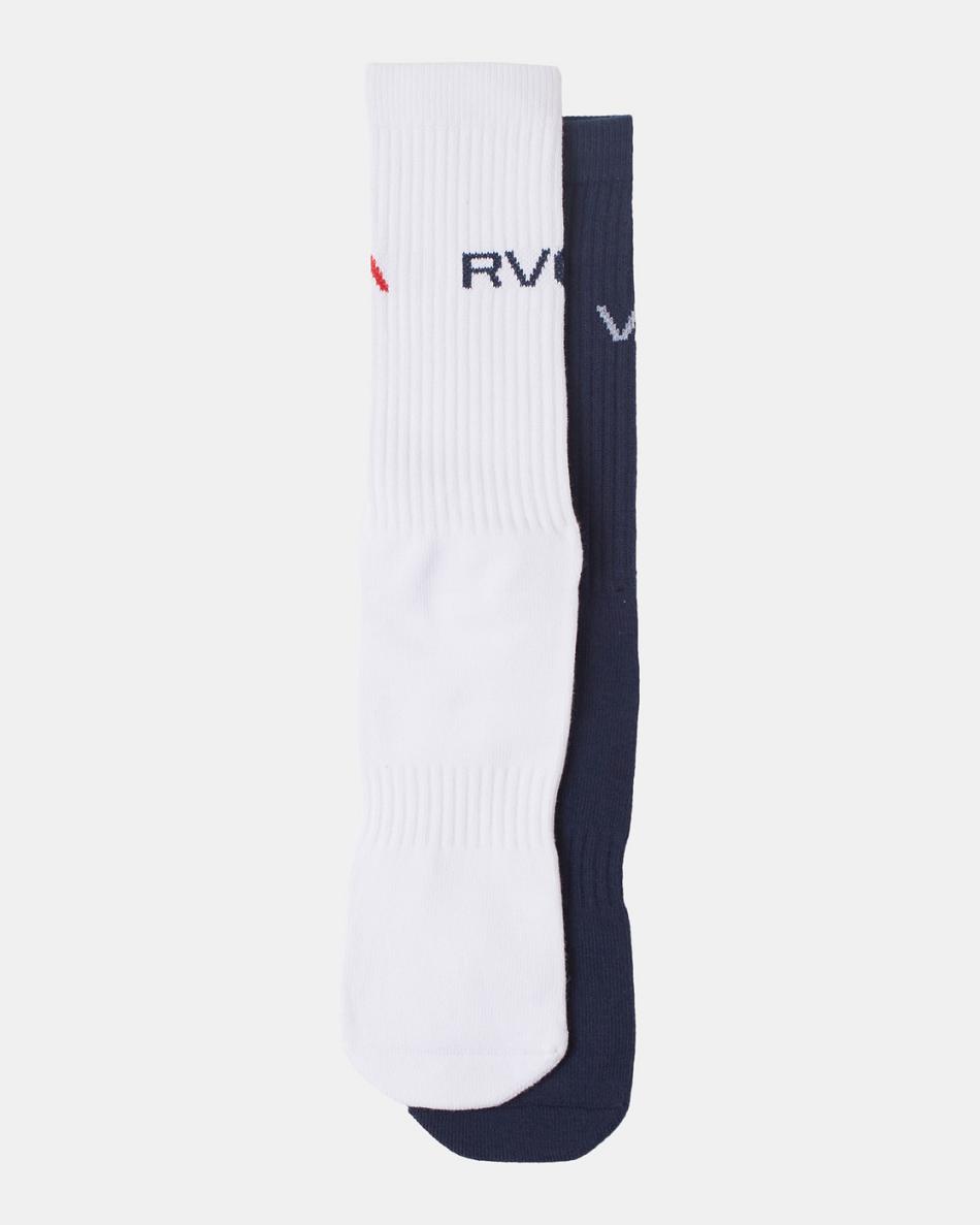 Calcetines Rvca 2 Pack Basic Logo Crew Hombre Azul Marino | COJZR39851