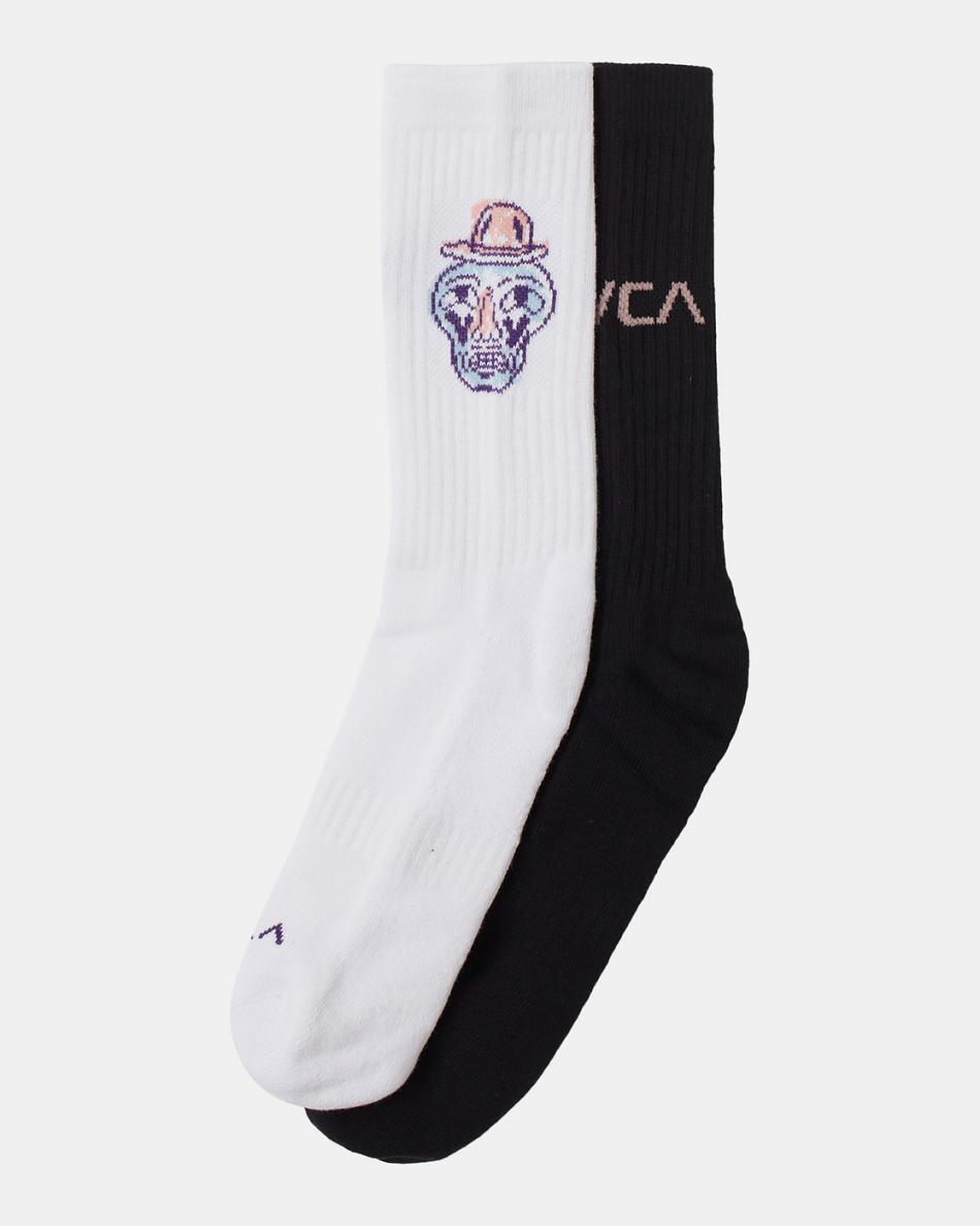 Calcetines Rvca 2-Pack Dmote ANP Crew Hombre Blancas | COJZR58573