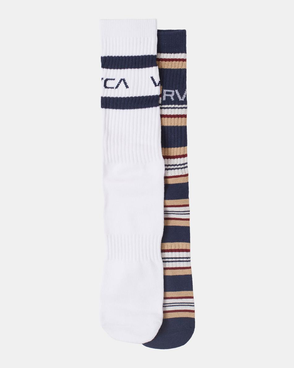 Calcetines Rvca 2 Pack Stripe Crew Hombre Azul Marino | COCIF36180