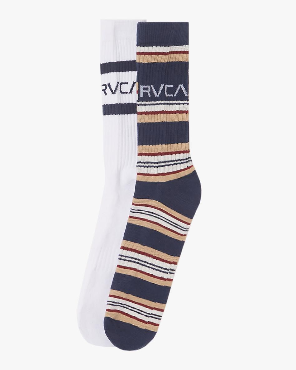 Calcetines Rvca 2 Pack Stripe Crew Hombre Azul Marino | COCIF36180