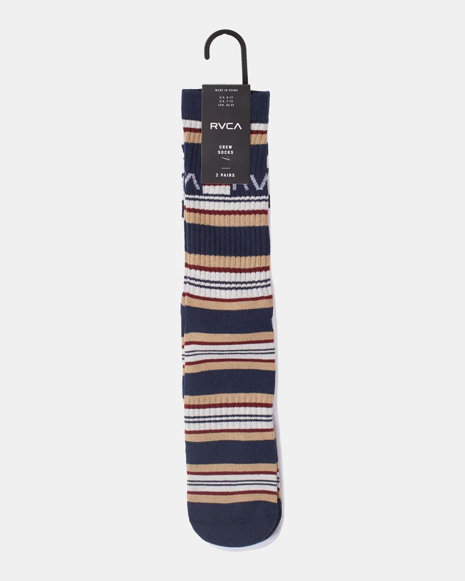 Calcetines Rvca 2 Pack Stripe Crew Hombre Azul Marino | COCIF36180