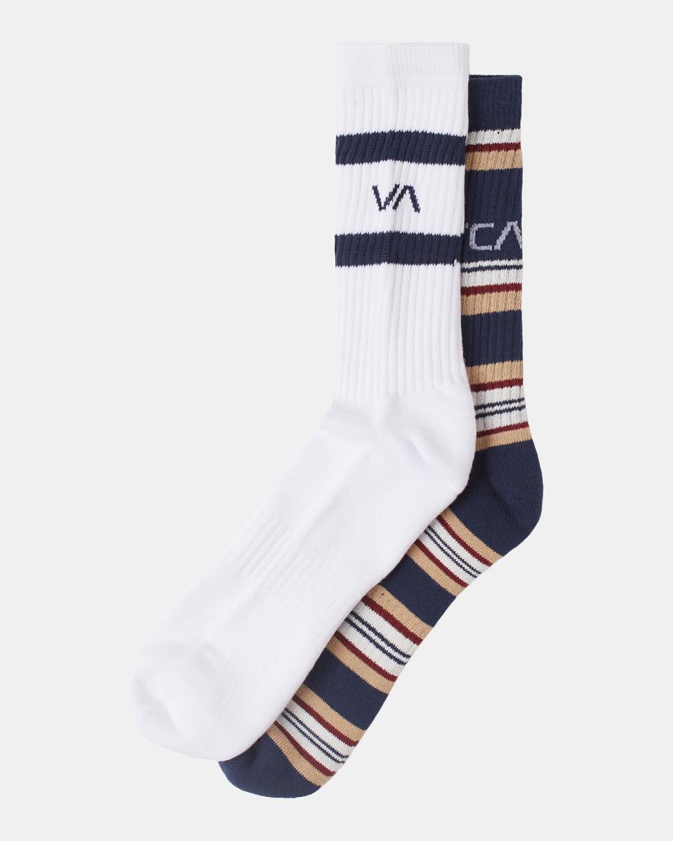 Calcetines Rvca 2 Pack Stripe Crew Hombre Azul Marino | COCIF36180