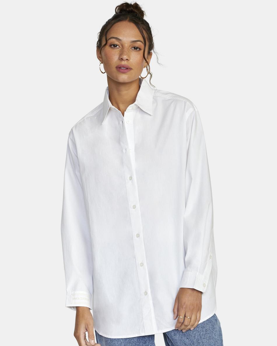 Camiseta Tirantes Rvca Angeles Long Sleeve Button-Up Top Mujer Blancas | COZPD24377