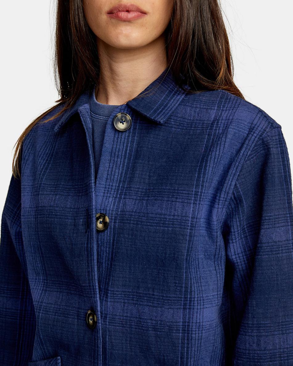 Camiseta Tirantes Rvca New World Button-Down Flannel Mujer Azules | QCOUV94369