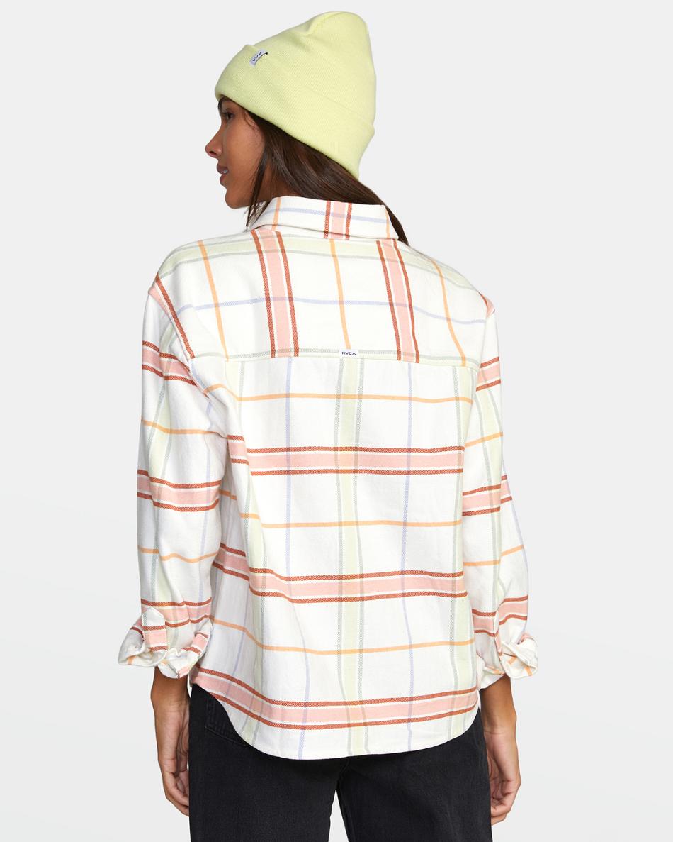 Camiseta Tirantes Rvca Rush Long Sleeve Flannel Mujer Blancas | COJBT43275