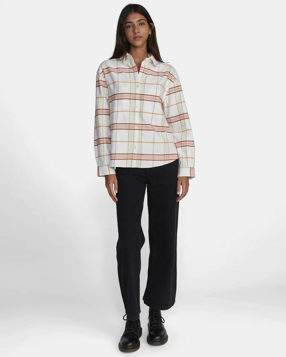 Camiseta Tirantes Rvca Rush Long Sleeve Flannel Mujer Blancas | COJBT43275