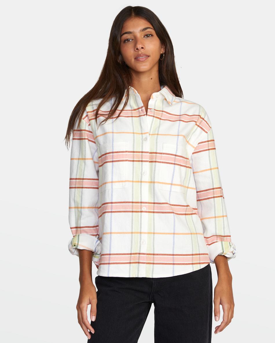 Camiseta Tirantes Rvca Rush Long Sleeve Flannel Mujer Blancas | COJBT43275