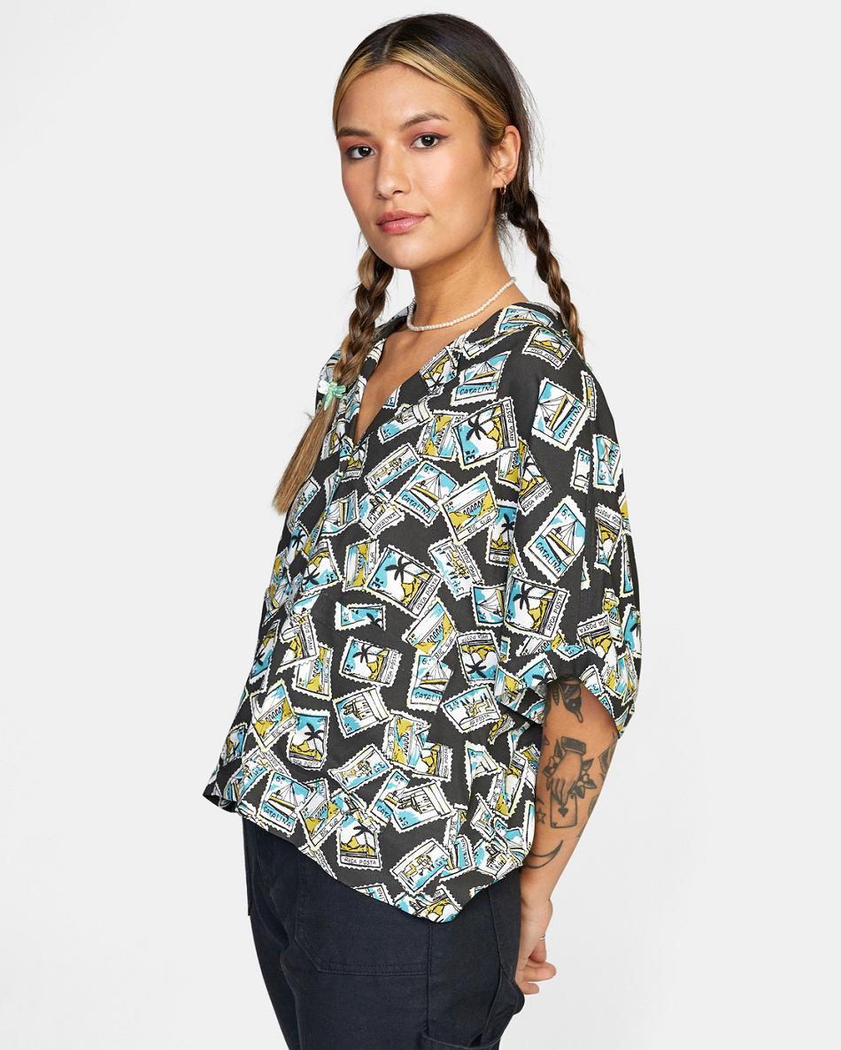 Camiseta Tirantes Rvca Speakeasy Button Down Top Mujer Negras | GCOEC35646