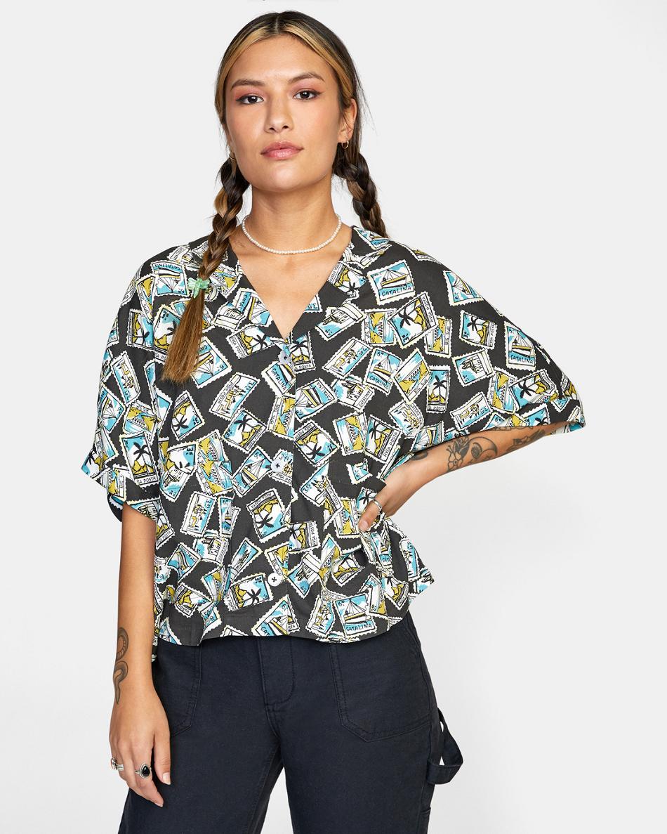 Camiseta Tirantes Rvca Speakeasy Button Down Top Mujer Negras | GCOEC35646