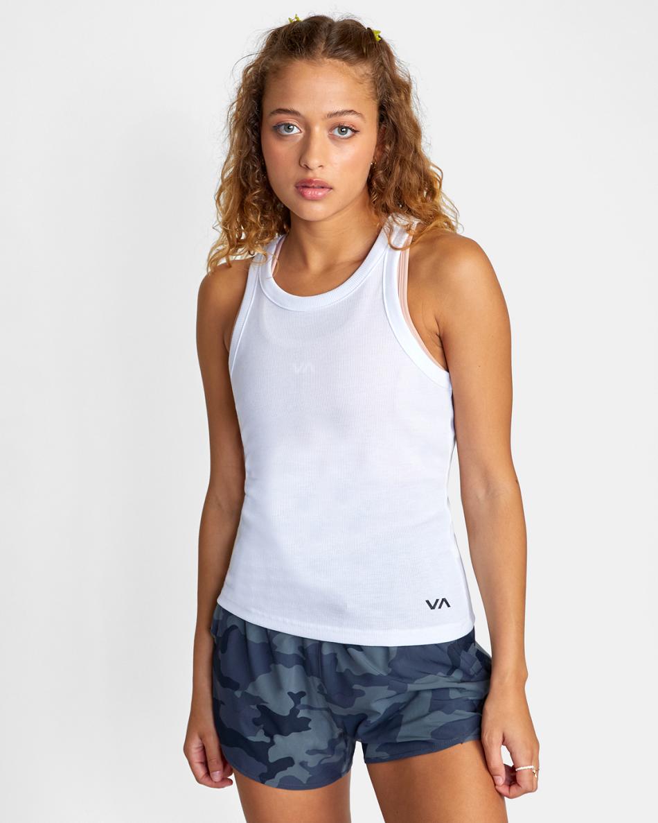 Camiseta Tirantes Rvca VA Essential Acanalado Mujer Blancas | PCOQX70645