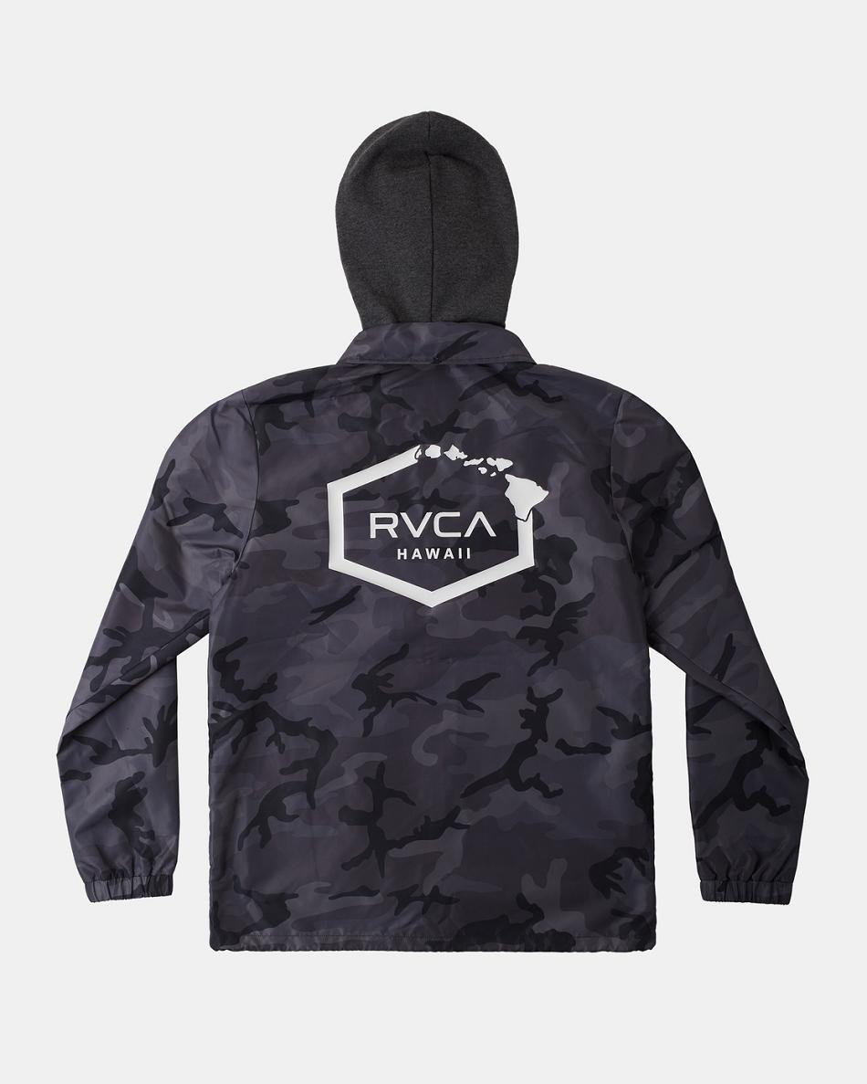 Chaquetas Rvca Island Hex Encapuchado Coaches Hombre Negras Camuflaje | PCOER45168