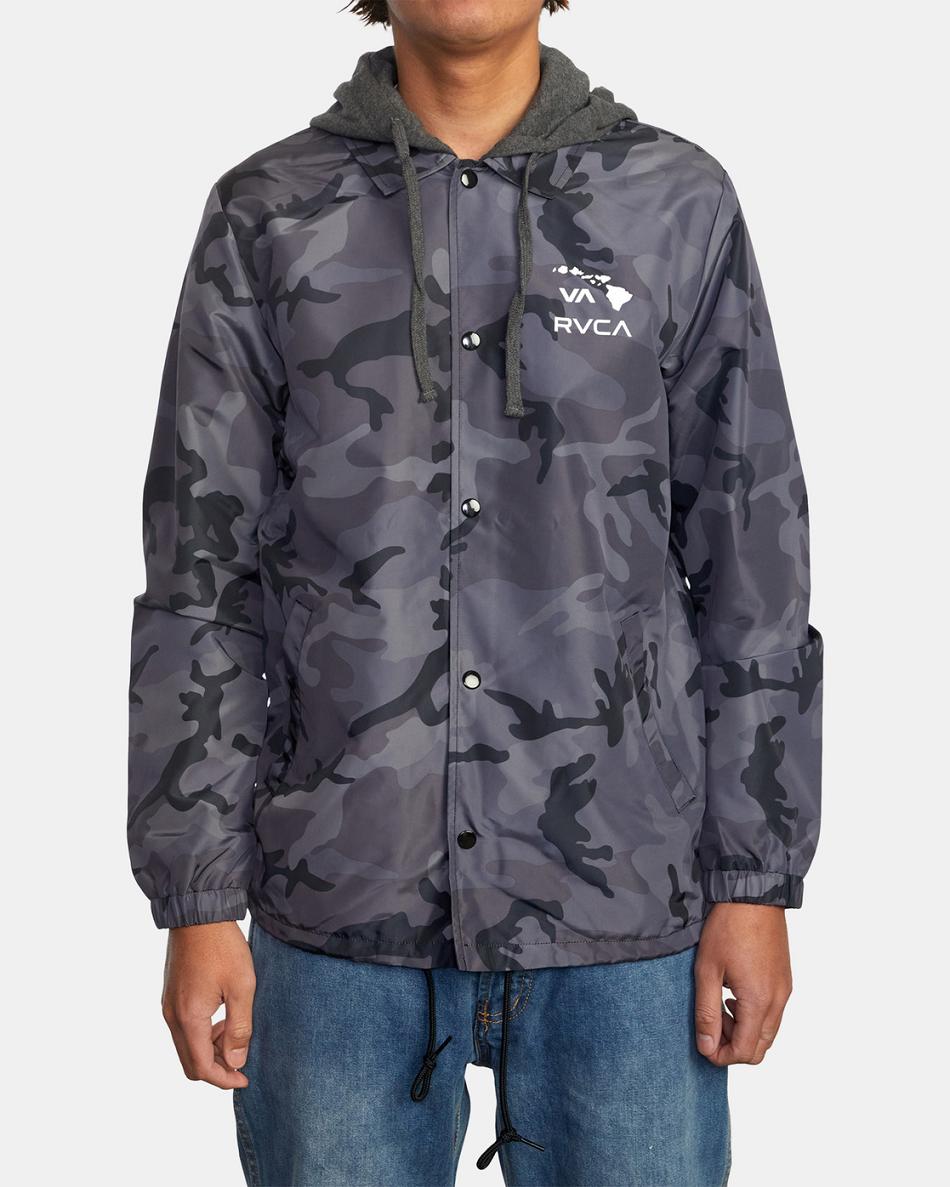 Chaquetas Rvca Island Hex Encapuchado Coaches Hombre Negras Camuflaje | PCOER45168