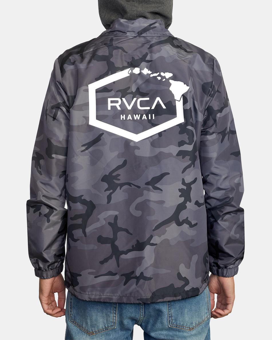 Chaquetas Rvca Island Hex Encapuchado Coaches Hombre Negras Camuflaje | PCOER45168