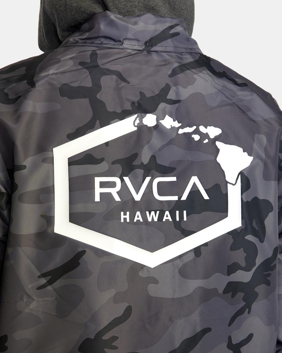 Chaquetas Rvca Island Hex Encapuchado Coaches Hombre Negras Camuflaje | PCOER45168