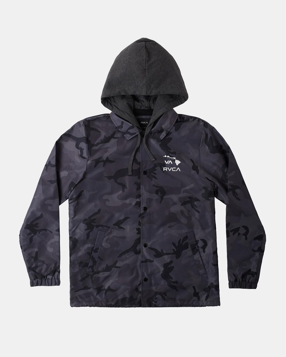 Chaquetas Rvca Island Hex Encapuchado Coaches Hombre Negras Camuflaje | PCOER45168