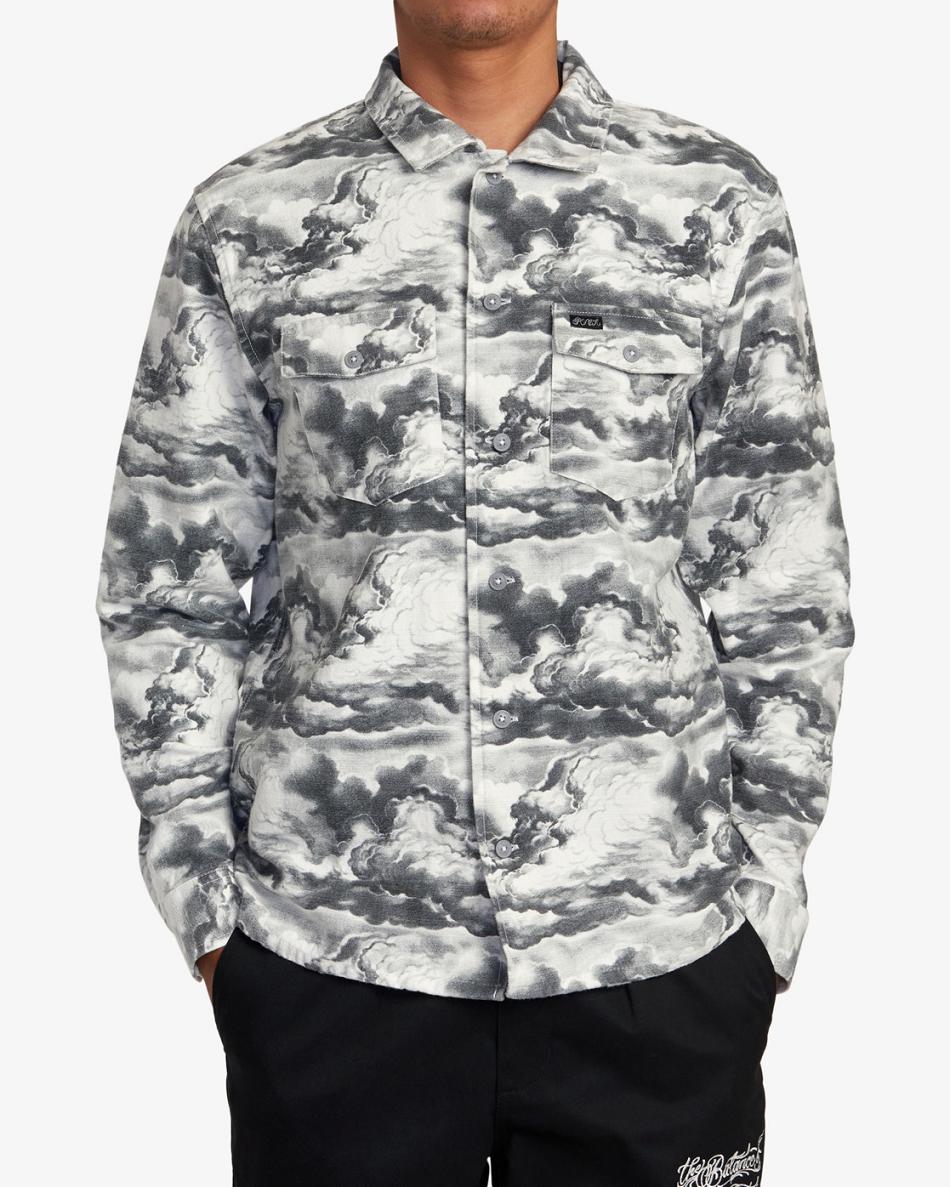 Chaquetas Rvca Mister Cartoon Cloud Shirt Hombre Black/White | COXMI74781