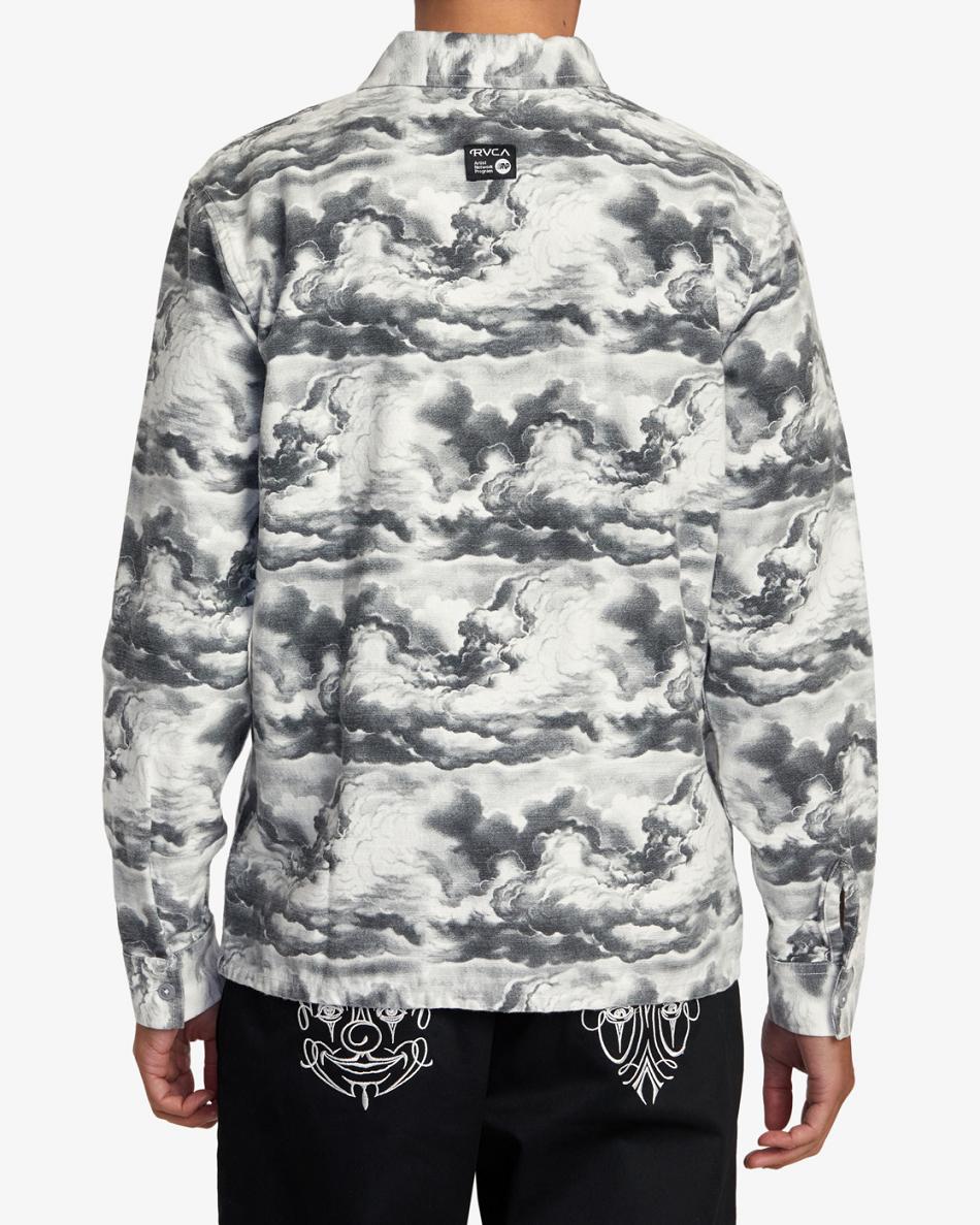 Chaquetas Rvca Mister Cartoon Cloud Shirt Hombre Black/White | COXMI74781