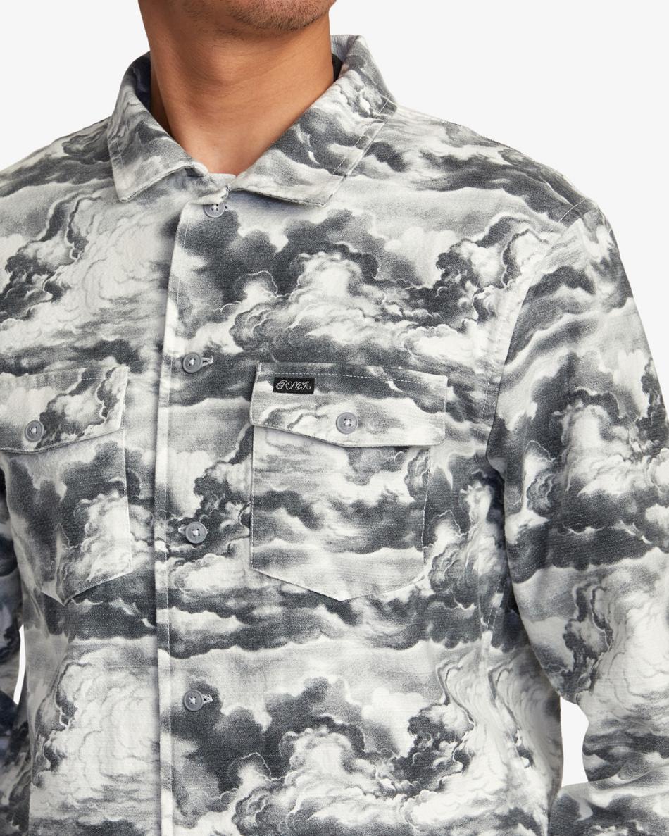 Chaquetas Rvca Mister Cartoon Cloud Shirt Hombre Black/White | COXMI74781