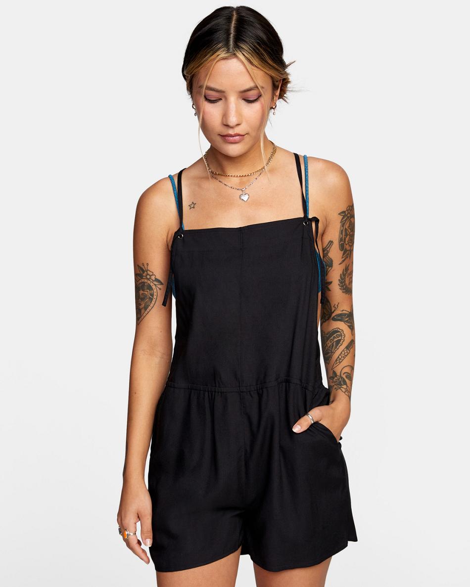 Cover ups Rvca Laidback Romper Mujer Negras | ACODF55175