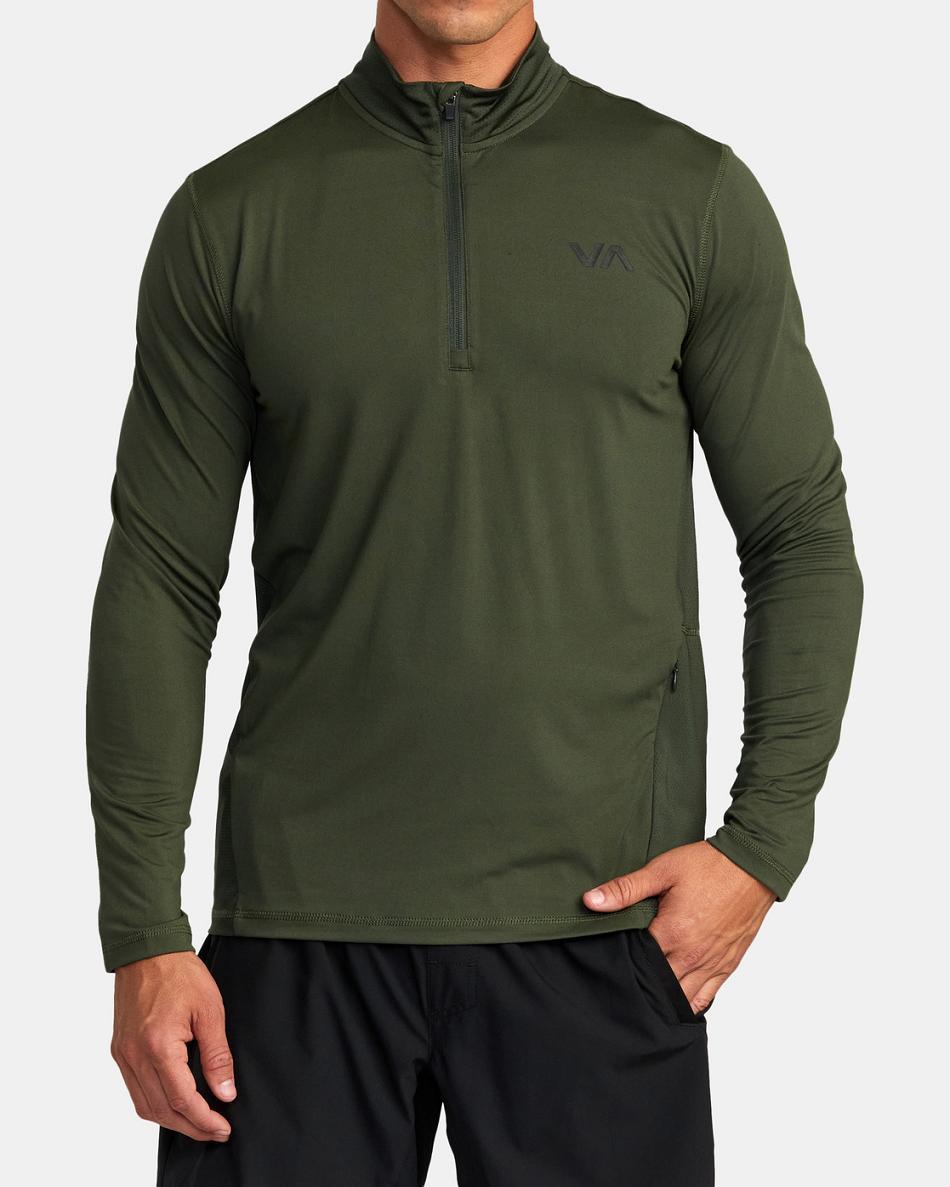 Manga larga Rvca Deporte Vent Half-Zip Pullover Hombre Verde Oliva Oscuro | CONZX56898