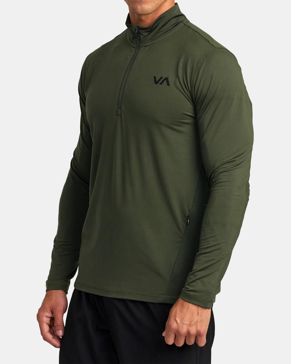 Manga larga Rvca Deporte Vent Half-Zip Pullover Hombre Verde Oliva Oscuro | CONZX56898