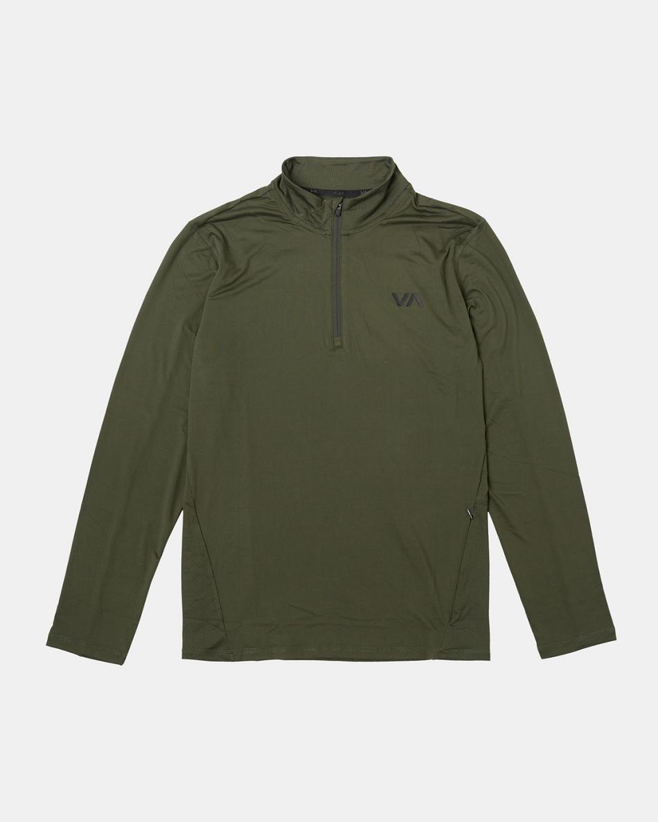 Manga larga Rvca Deporte Vent Half-Zip Pullover Hombre Verde Oliva Oscuro | CONZX56898