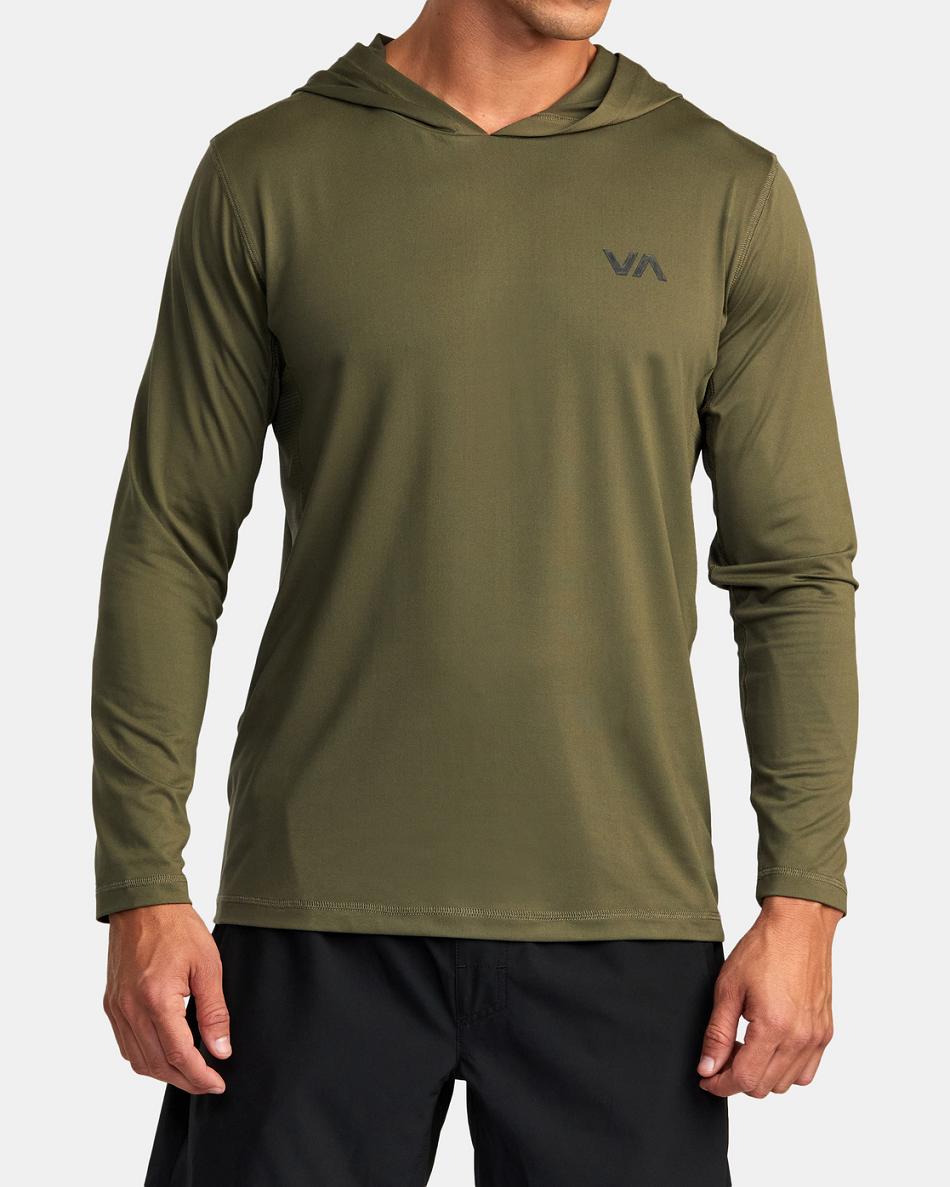 Manga larga Rvca Deporte Vent Technical Encapuchado Hombre Verde Oliva | UCOTG89605