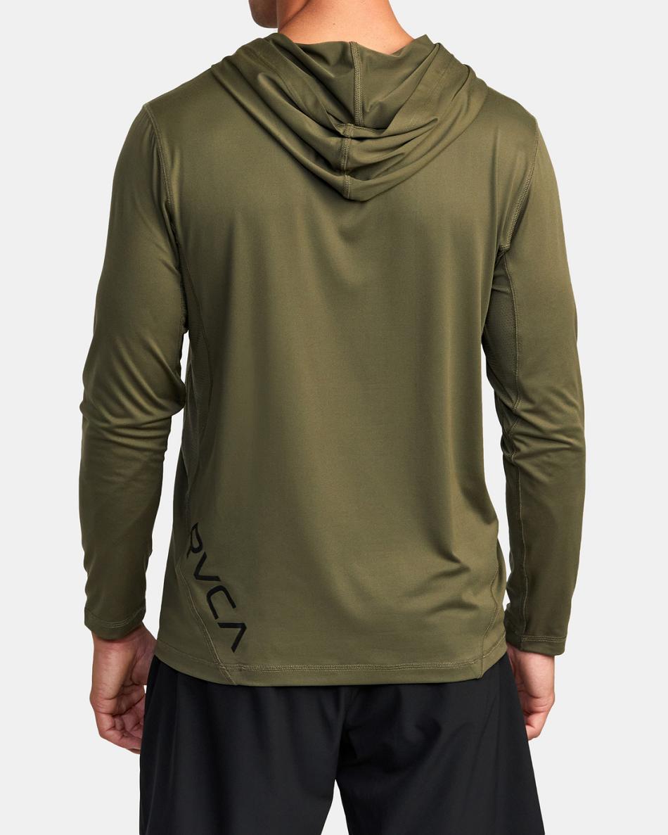 Manga larga Rvca Deporte Vent Technical Encapuchado Hombre Verde Oliva | UCOTG89605