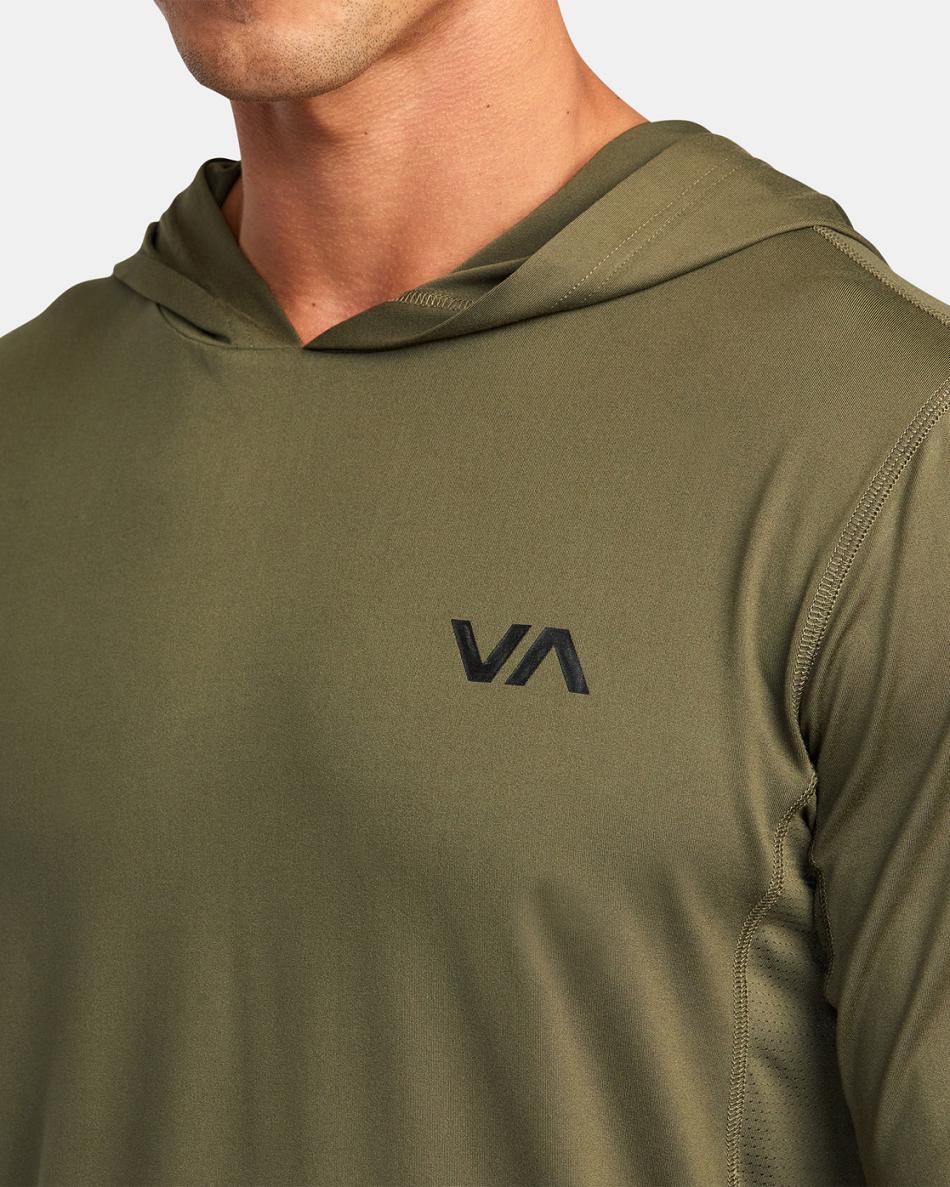 Manga larga Rvca Deporte Vent Technical Encapuchado Hombre Verde Oliva | UCOTG89605