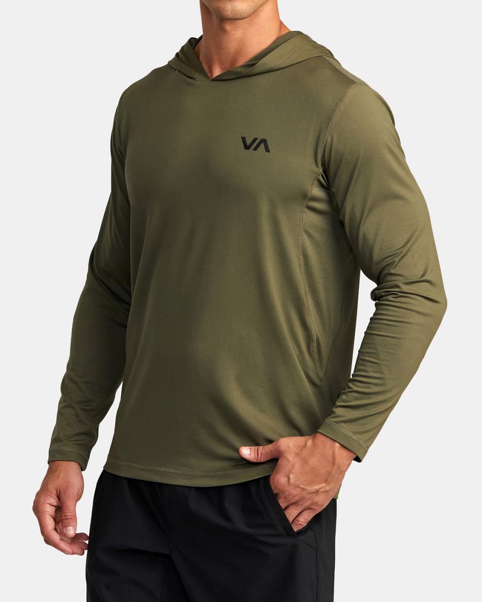 Manga larga Rvca Deporte Vent Technical Encapuchado Hombre Verde Oliva | UCOTG89605