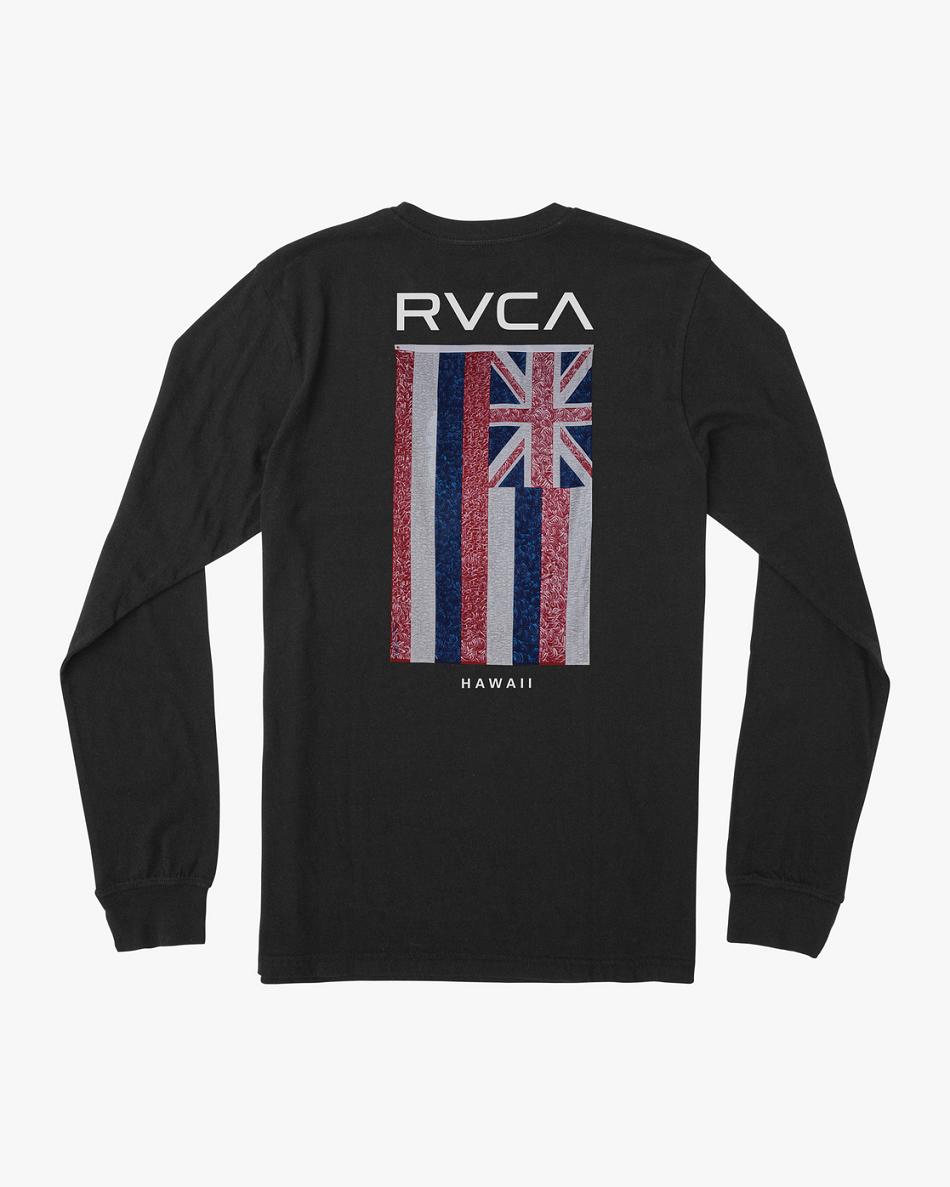 Manga larga Rvca Hawaii Defer Flag Hombre Negras | COJBT61994