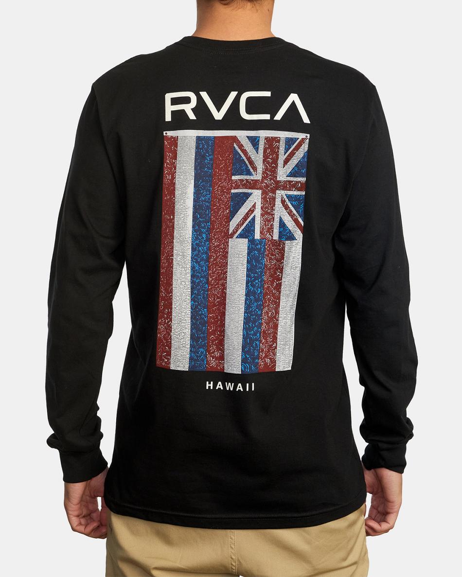 Manga larga Rvca Hawaii Defer Flag Hombre Negras | COJBT61994