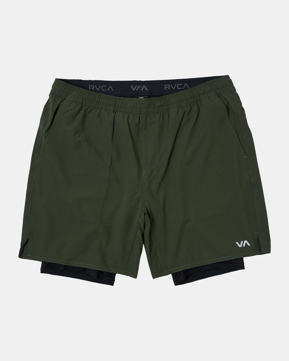 Pantalones Cortos Para Correr Rvca Yogger Train 2-In-1 Elastic Hombre Verde Oliva Oscuro | YCOGT20693