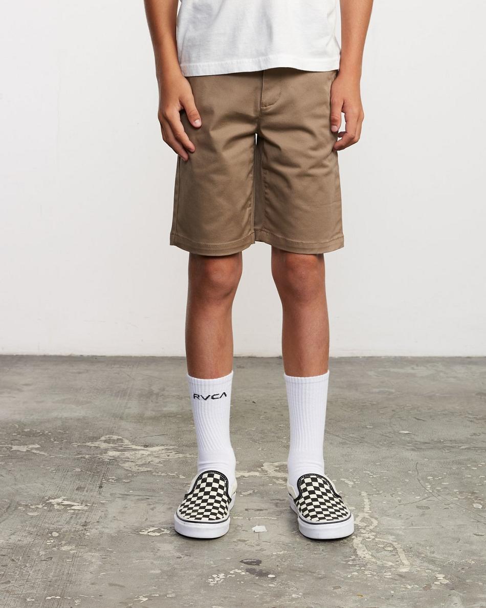 Pantalones Cortos Rvca Boys Weekday Stretch Niño Kaki Oscuro | SCOVO88685