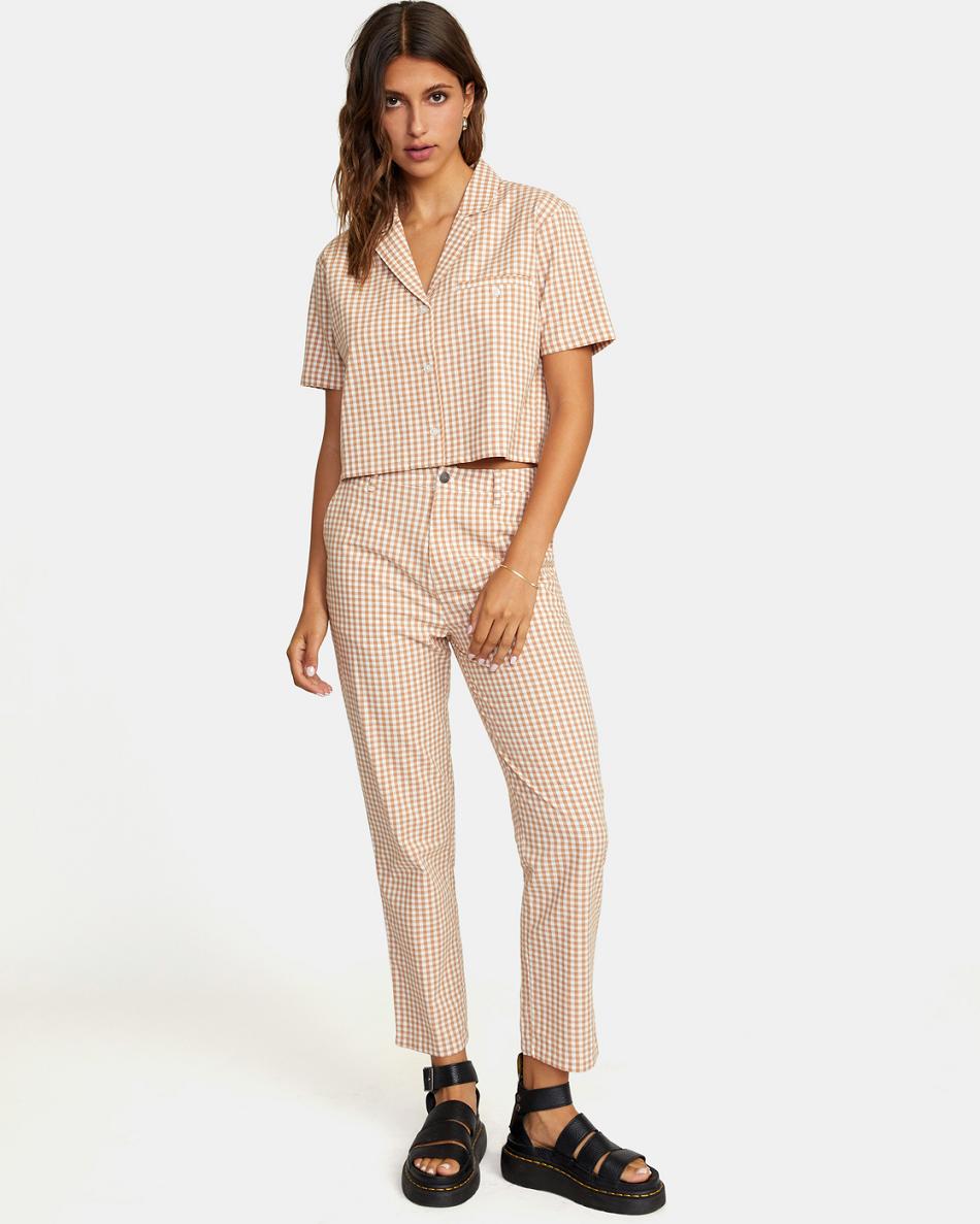 Pantalones Rvca Gingham Week-end Chino Mujer Sand | YCOVQ20853