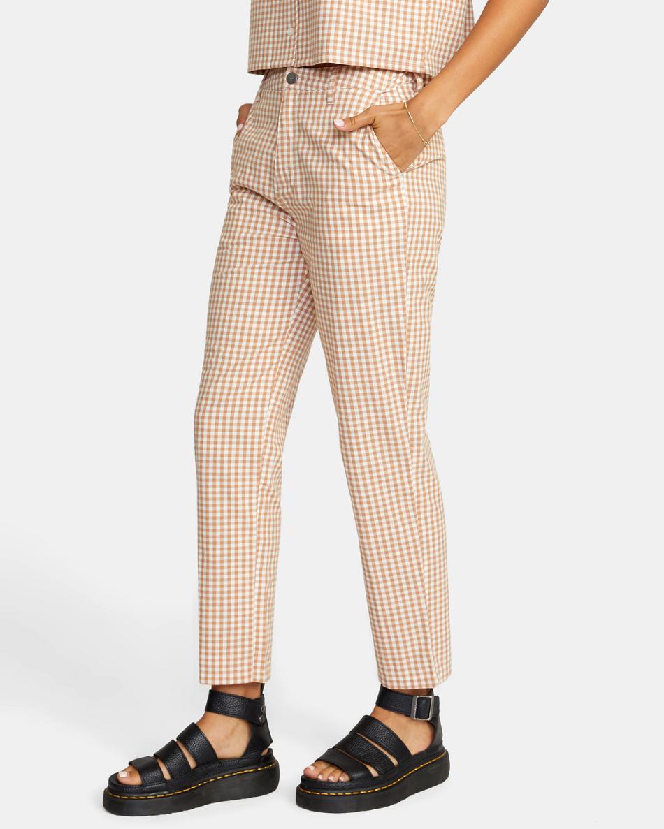 Pantalones Rvca Gingham Week-end Chino Mujer Sand | YCOVQ20853